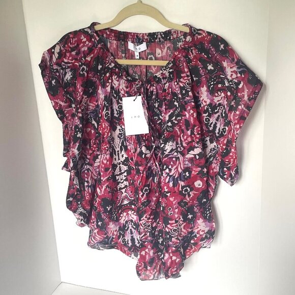 IRO Blouse Womens 4 Pink Short Sleeve Neck Ties Abstract Blouse Iseline EU36 - Picture 3 of 11